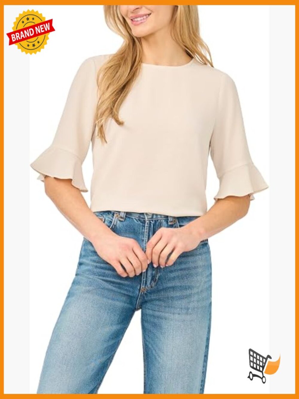 Short Sleeve Ruffle Cuff Crew Neck Blouse - Soft & Lightweight